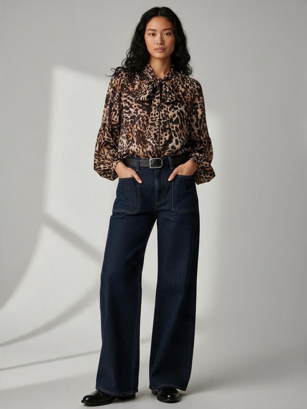 Anthropologie Pilcro Tie-Neck Blouse Top Animal Print S
